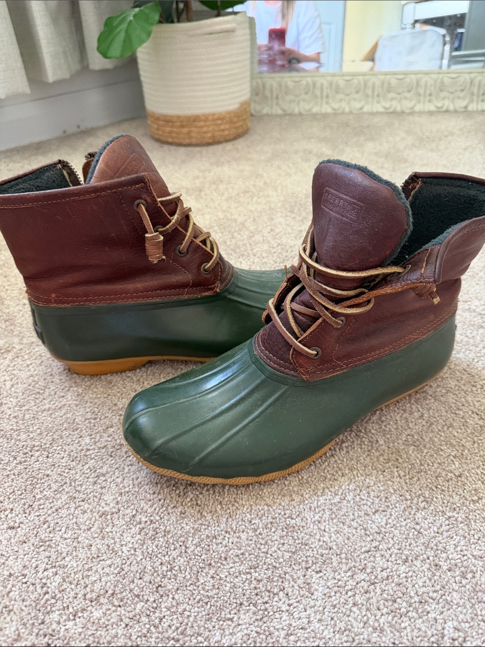Sperry Green Rubber & Brown Leather Duck Boots